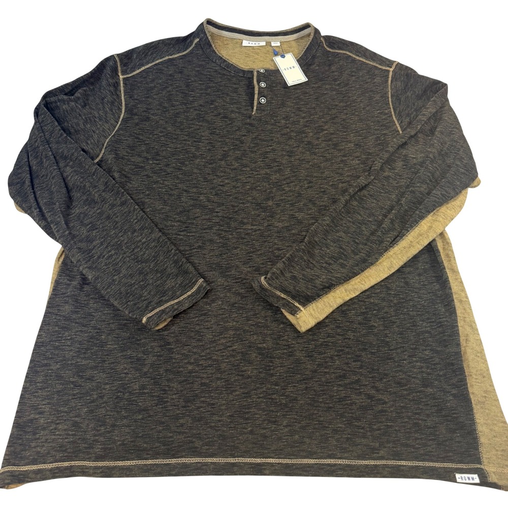 ROWM Tall‎ Man Henley Shirt Mens 3XT Olive Green Black Marled 100% Cotton NWT